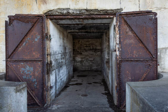 doorway to ammunition storage room at Fort Casey