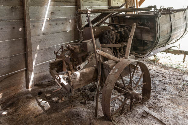 The remains of a farm vehicle